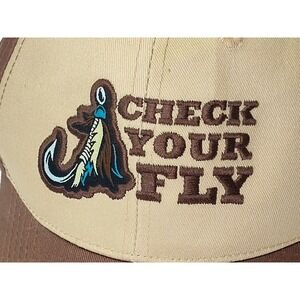 Check Your Fly Lure Cap Hat Paramount Outdoors Baseball Brown Adj VTG SEE 📸